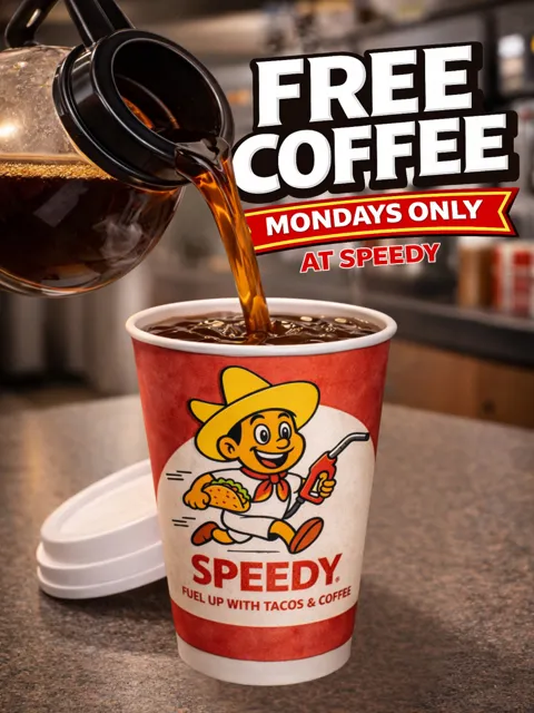 Free coffee, Mondays only at Speedy